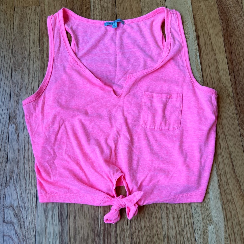 Neon Pink Tie Front Crop Top 💗